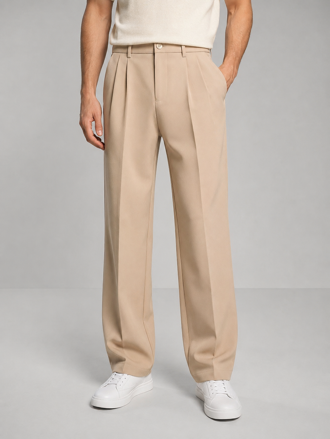 Men's Tailored Trousers Straight Leg Smart Casual Pants – Beige S – product image 1