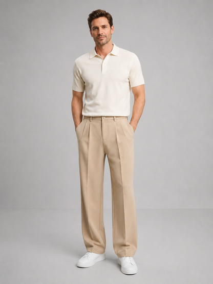 Men's Tailored Trousers Straight Leg Smart Casual Pants – Beige L – product image 3