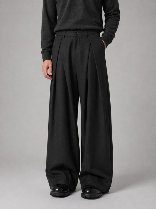 Men's Wide Leg Trousers Pleated Relaxed Tailored Pants – Black S – product image 1