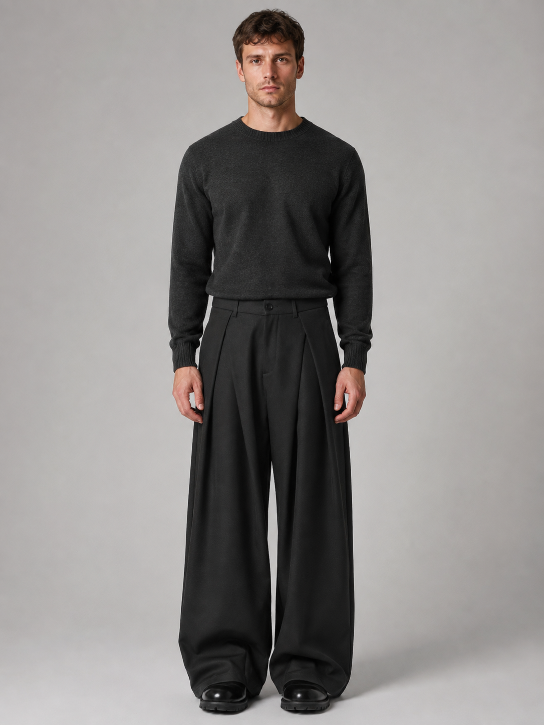Men's Wide Leg Trousers Pleated Relaxed Tailored Pants – Black L – product image 3