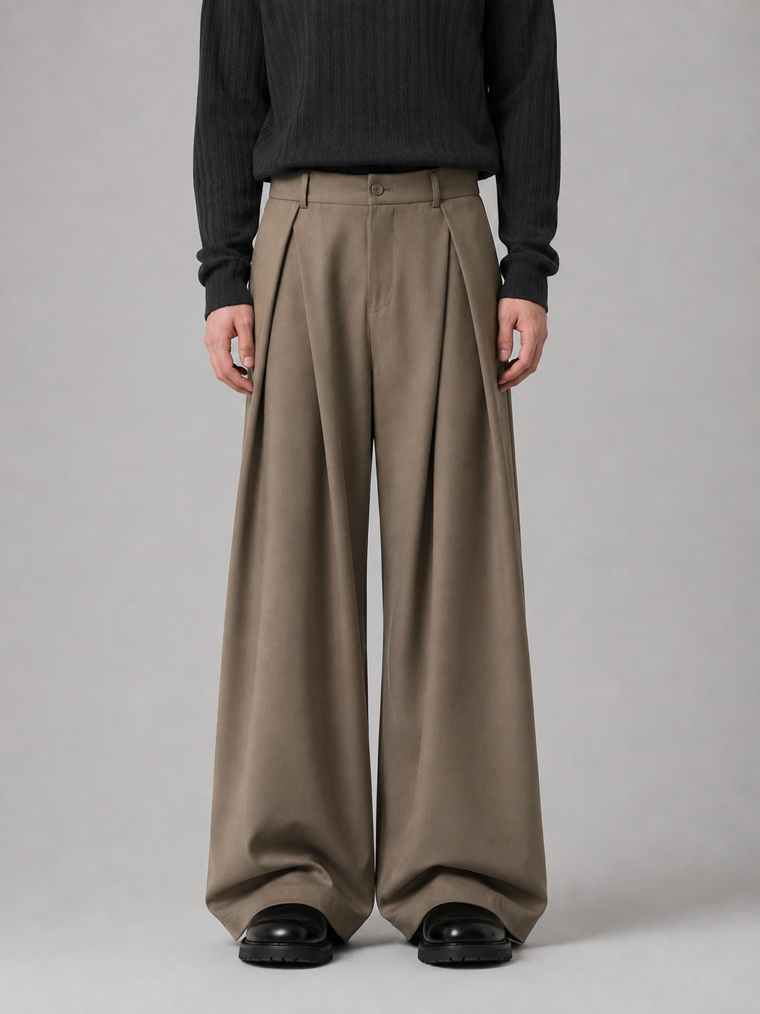Men's Wide Leg Trousers Pleated Relaxed Tailored Pants – Black 2XL – product image 5