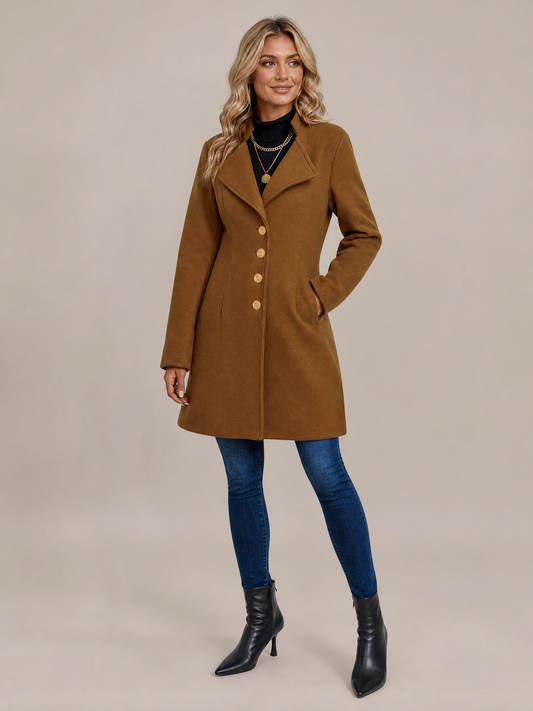 Women's Button-Front Longline Tunic Coat in Brown
