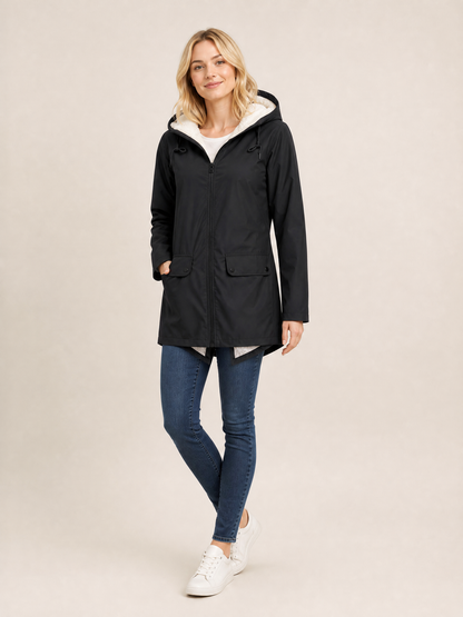 Women's Waterproof Windproof Hooded Rain Jacket in Black