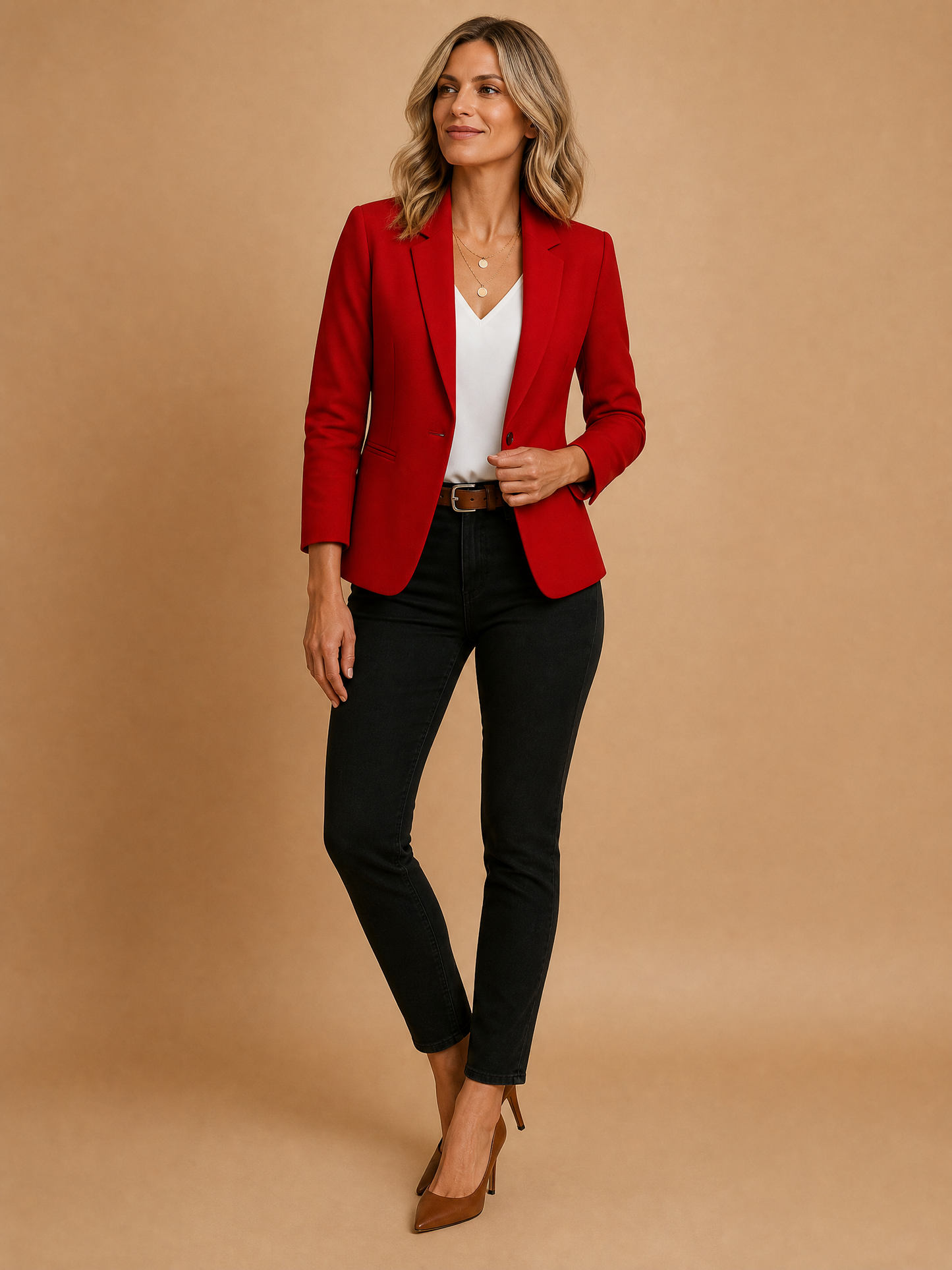 Women's Tailored Single-Button Office Blazer in Dark Red