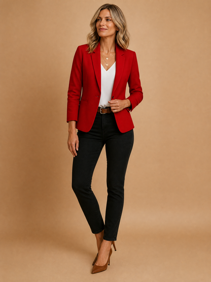 Women's Tailored Single-Button Office Blazer in Dark Red