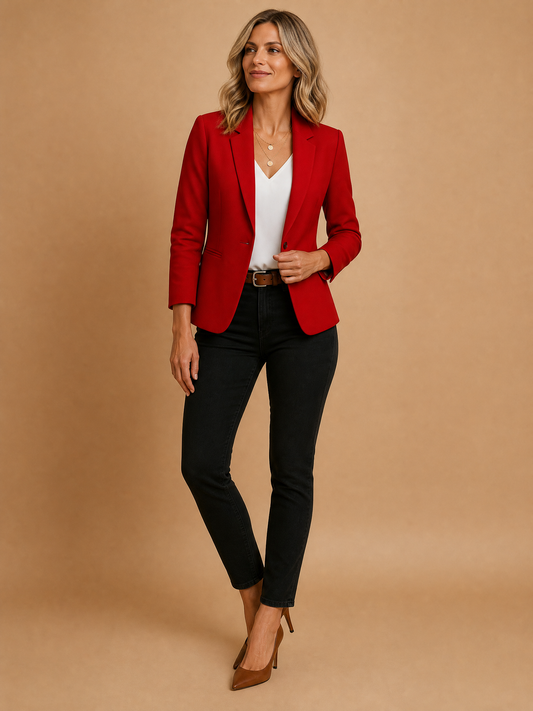 Women's Tailored Single-Button Office Blazer in Dark Red