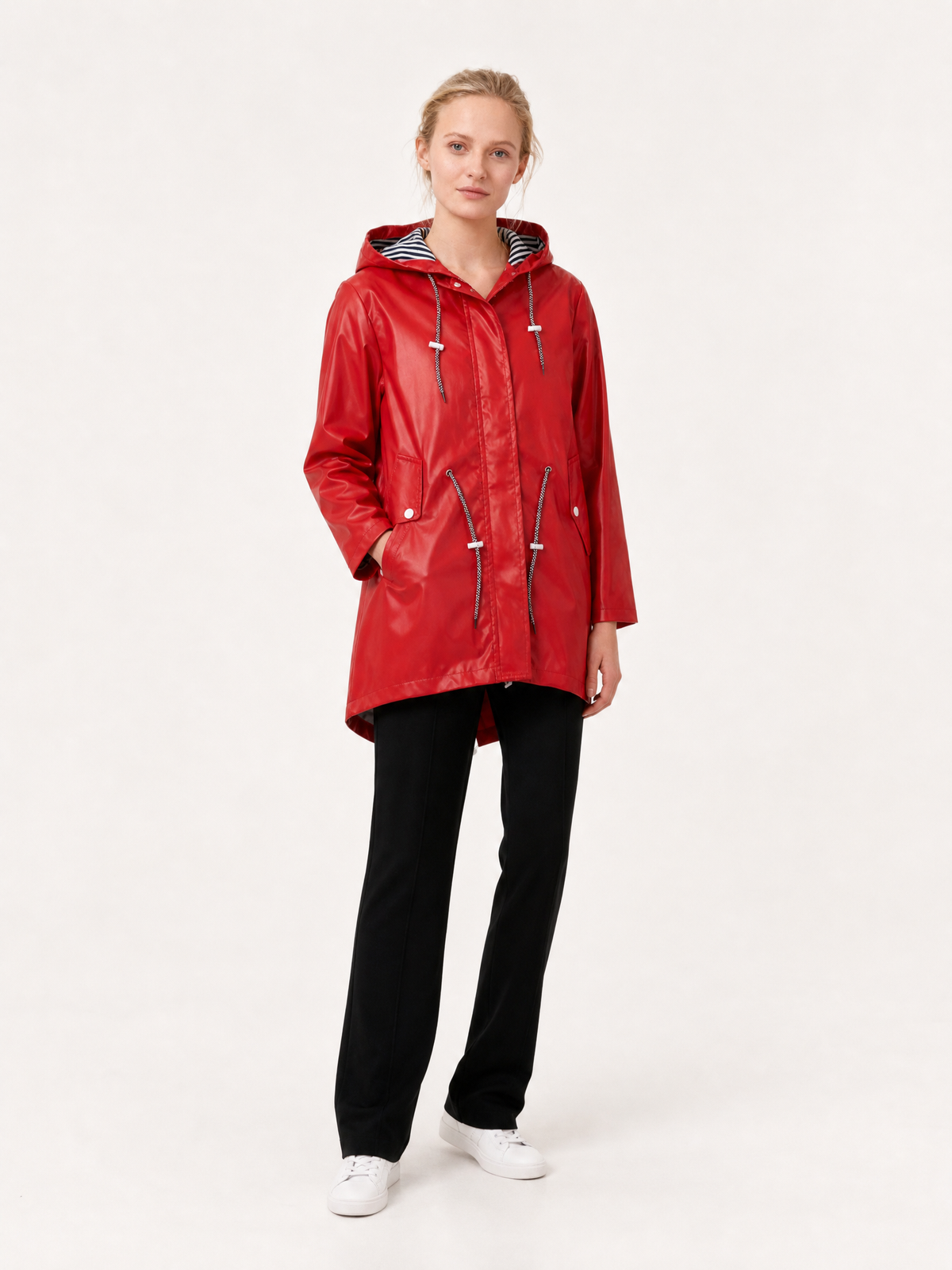 Women's Loose-Fit Hooded Fishtail Rain Coat in Red
