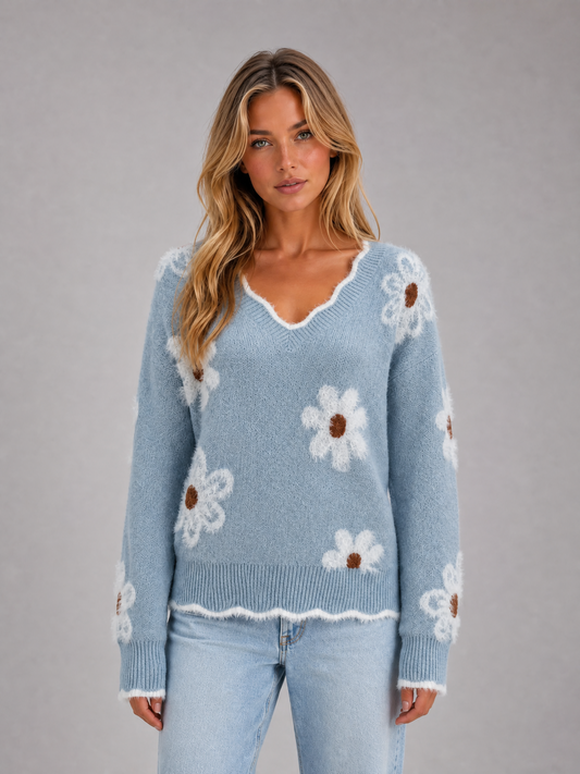 Women's Floral-Appliqué V-Neck Knit Sweater