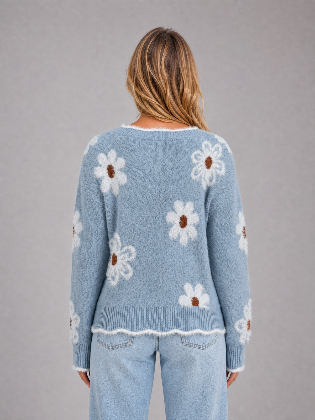Women's Floral-Appliqué V-Neck Knit Sweater