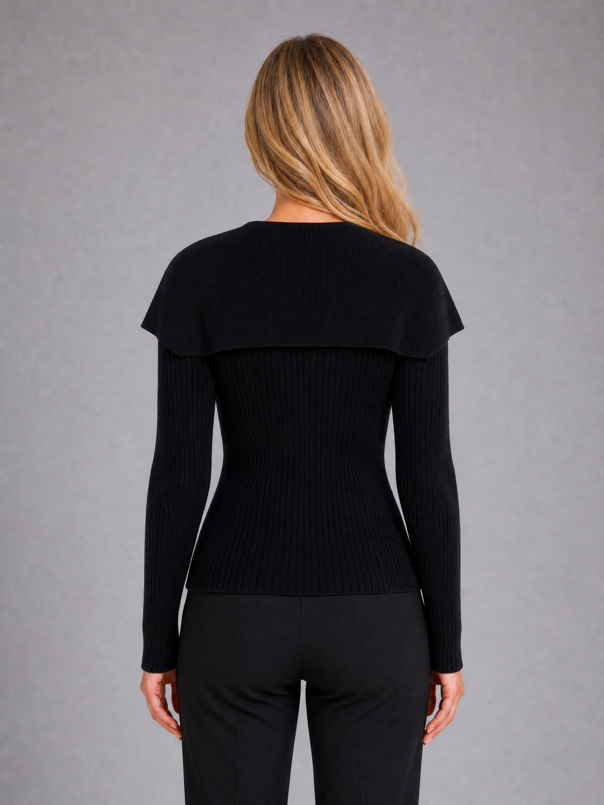 Women's Ribbed Cape-Collar Button Cardigan