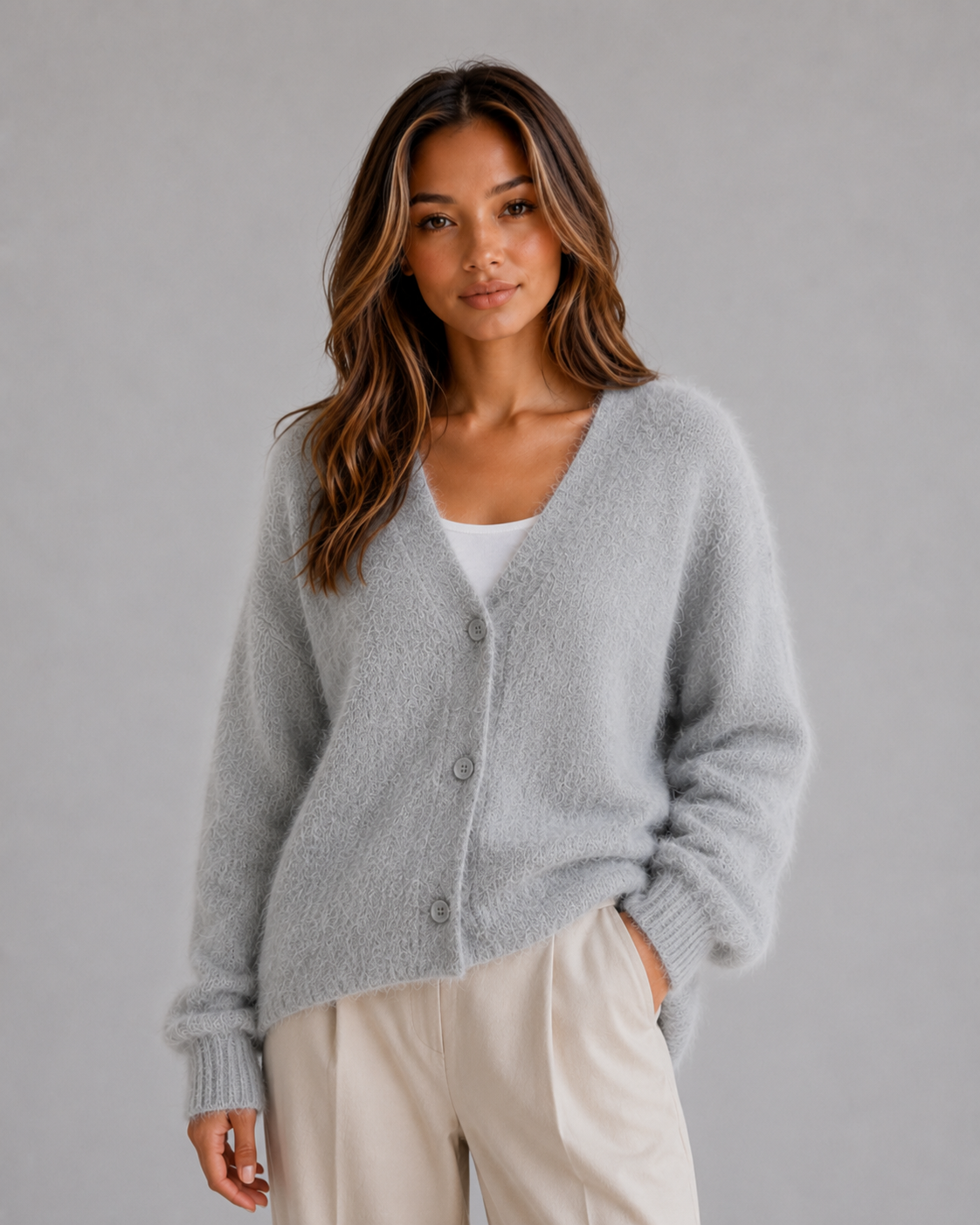 Women's Chunky Knit Cardigan Button Front V-Neck Ribbed Jumper – product image 5