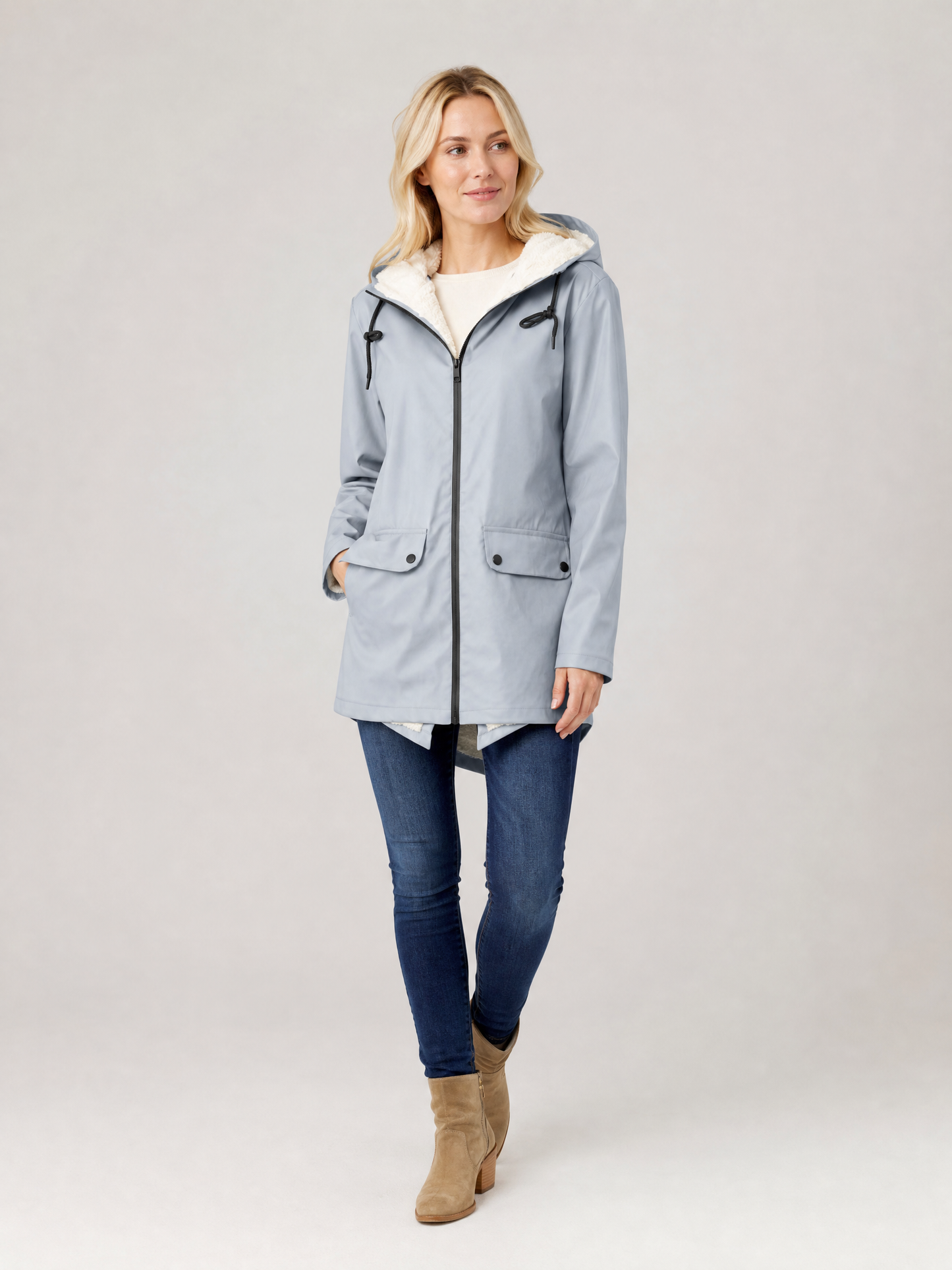 Women's Waterproof Windproof Hooded Rain Jacket in Grey