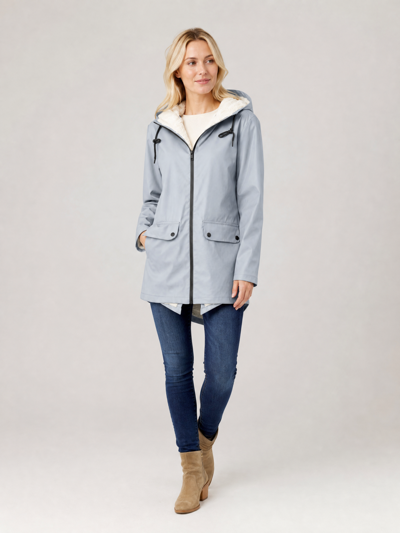 Women's Waterproof Windproof Hooded Rain Jacket in Grey