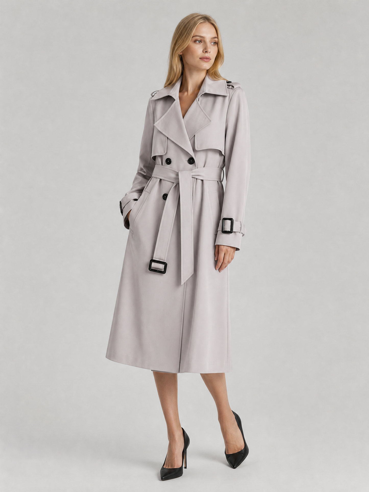 Women's Tailored Lightweight Trench Coat in Gray