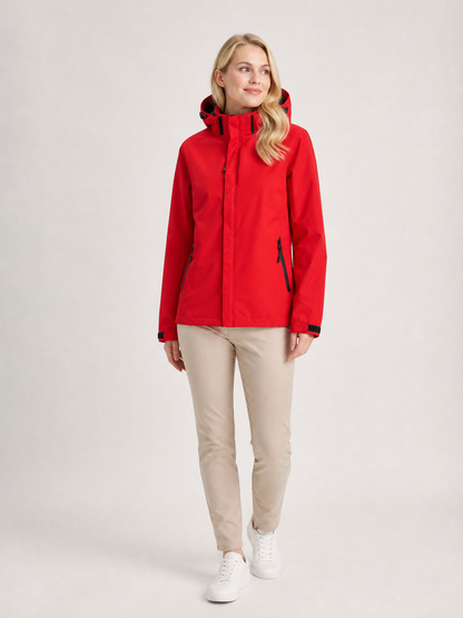 Women's Hooded Double-Closure Rain Jacket in Red