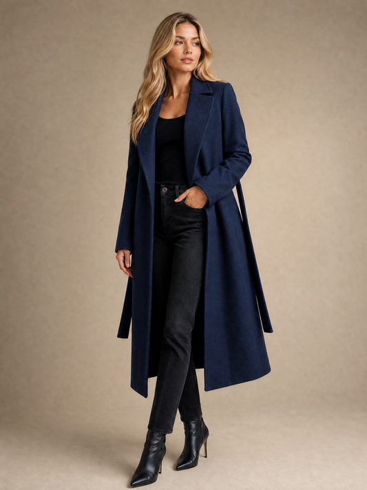 Women's Belted Wool-Blend Long Trench Coat