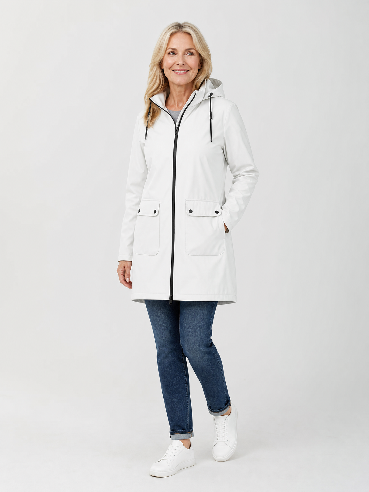 Women's Lightweight Waterproof Longline Raincoat in White
