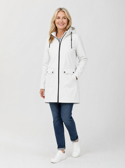 Women's Lightweight Waterproof Longline Raincoat in White