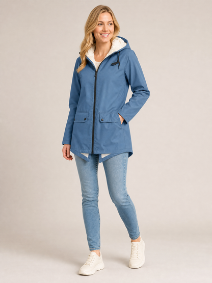 Women's Waterproof Windproof Hooded Rain Jacket in Blue