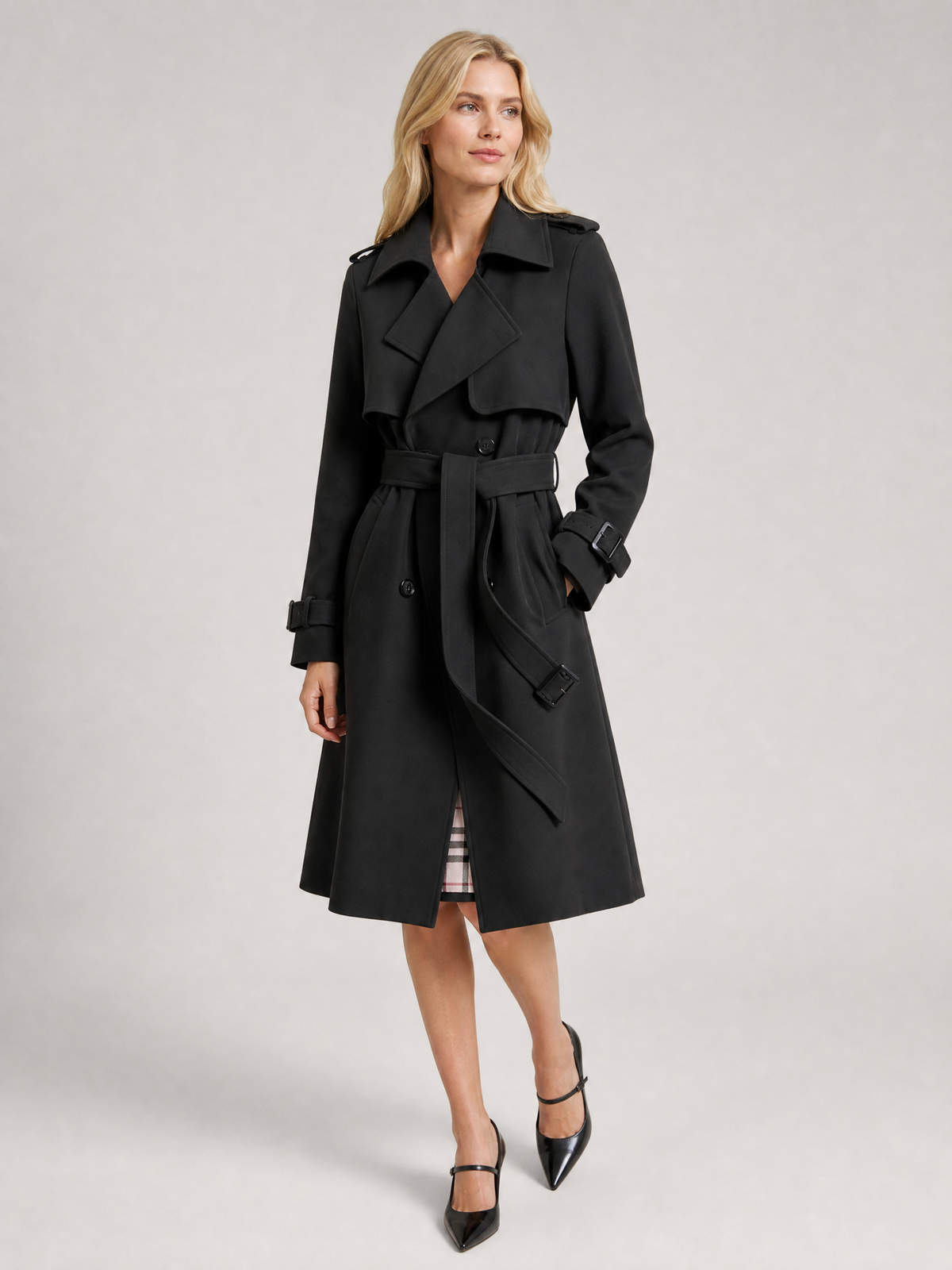 Women's Tailored Lightweight Trench Coat in Black