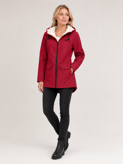 Women's Waterproof Windproof Hooded Rain Jacket in Red