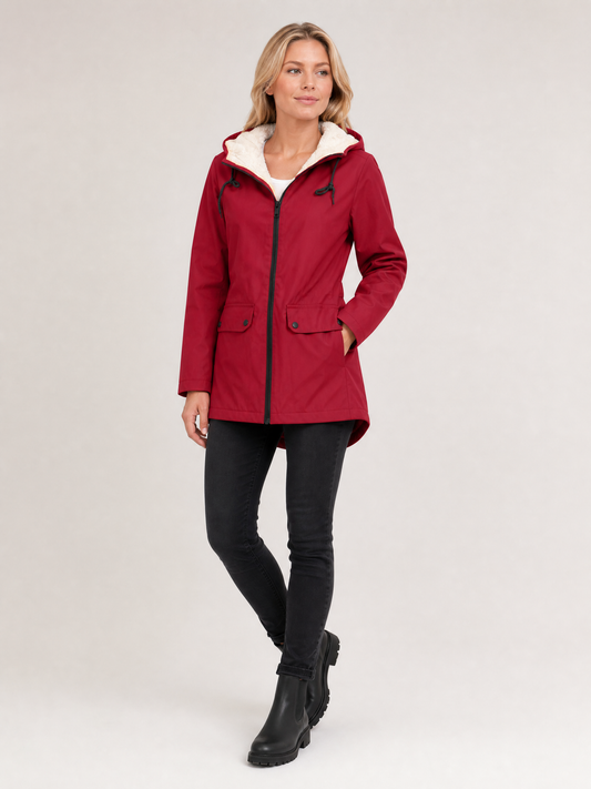 Women's Waterproof Windproof Hooded Rain Jacket in Red