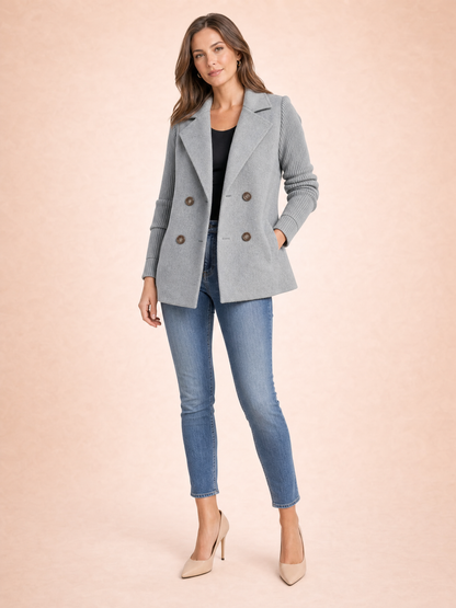 Corvalie Women's Ribbed Knit Lapel Blazer Coat in Grey, XS(UK 8/EU 36)