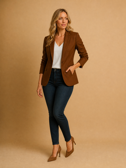 Women's Tailored Single-Button Office Blazer in Brown
