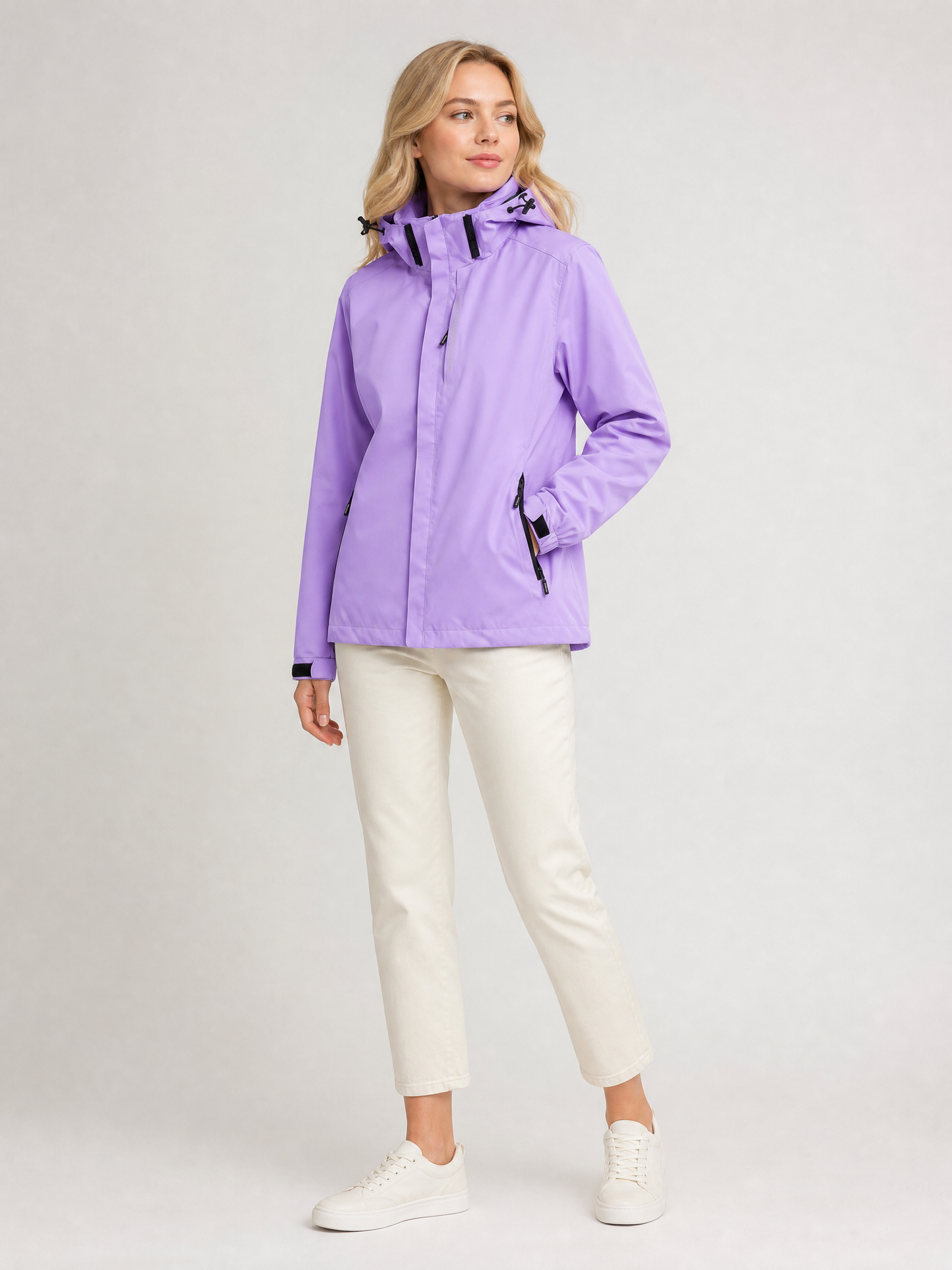 Women's Hooded Double-Closure Rain Jacket in Purple