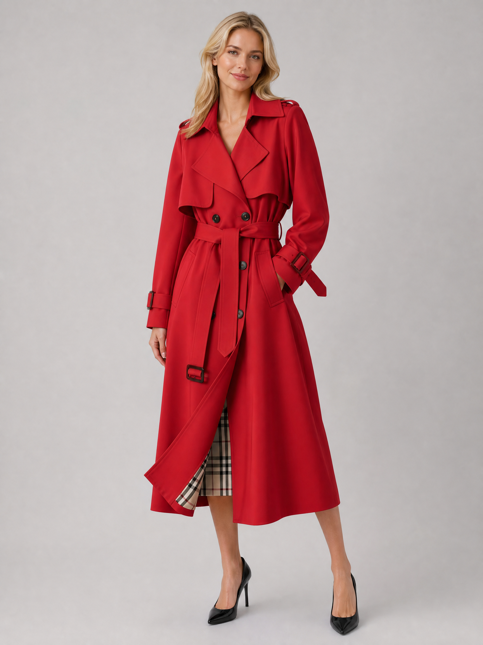Women's Tailored Lightweight Trench Coat in Red