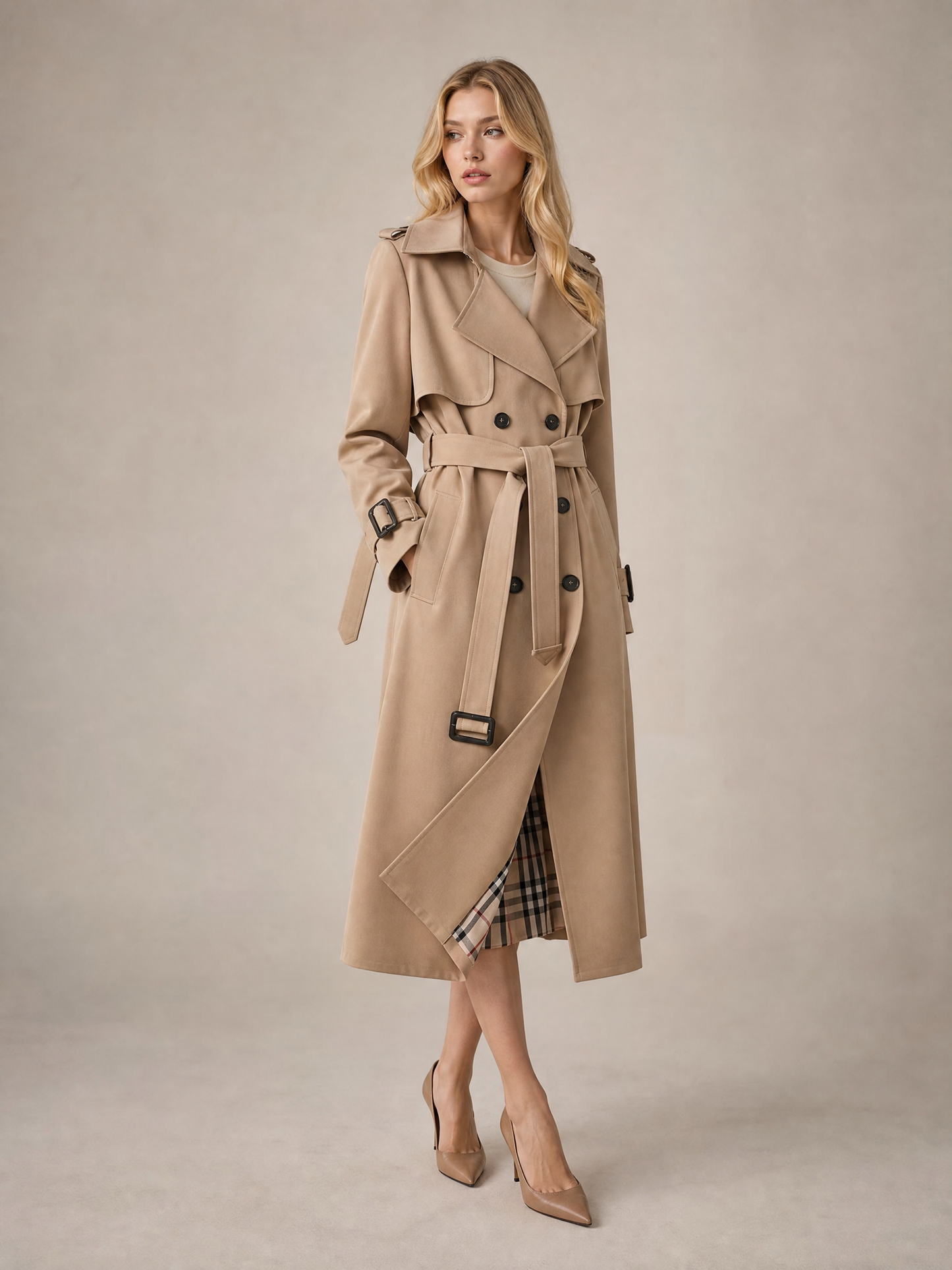 Women's Tailored Lightweight Trench Coat in Beige