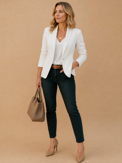 Women's Tailored Single-Button Office Blazer in White