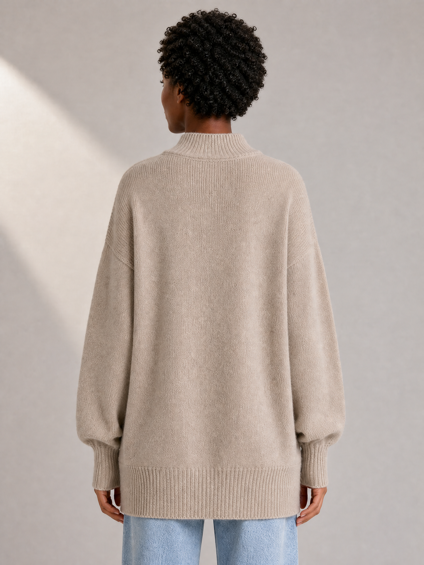 Women's Longline High-Neck Oversized Knit Sweater