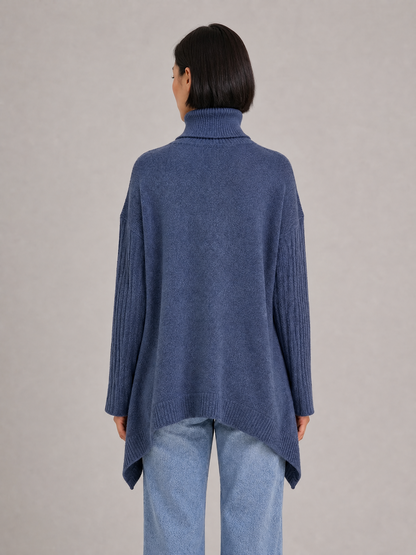 Women's High-Low Oversized Turtleneck Knit Sweater
