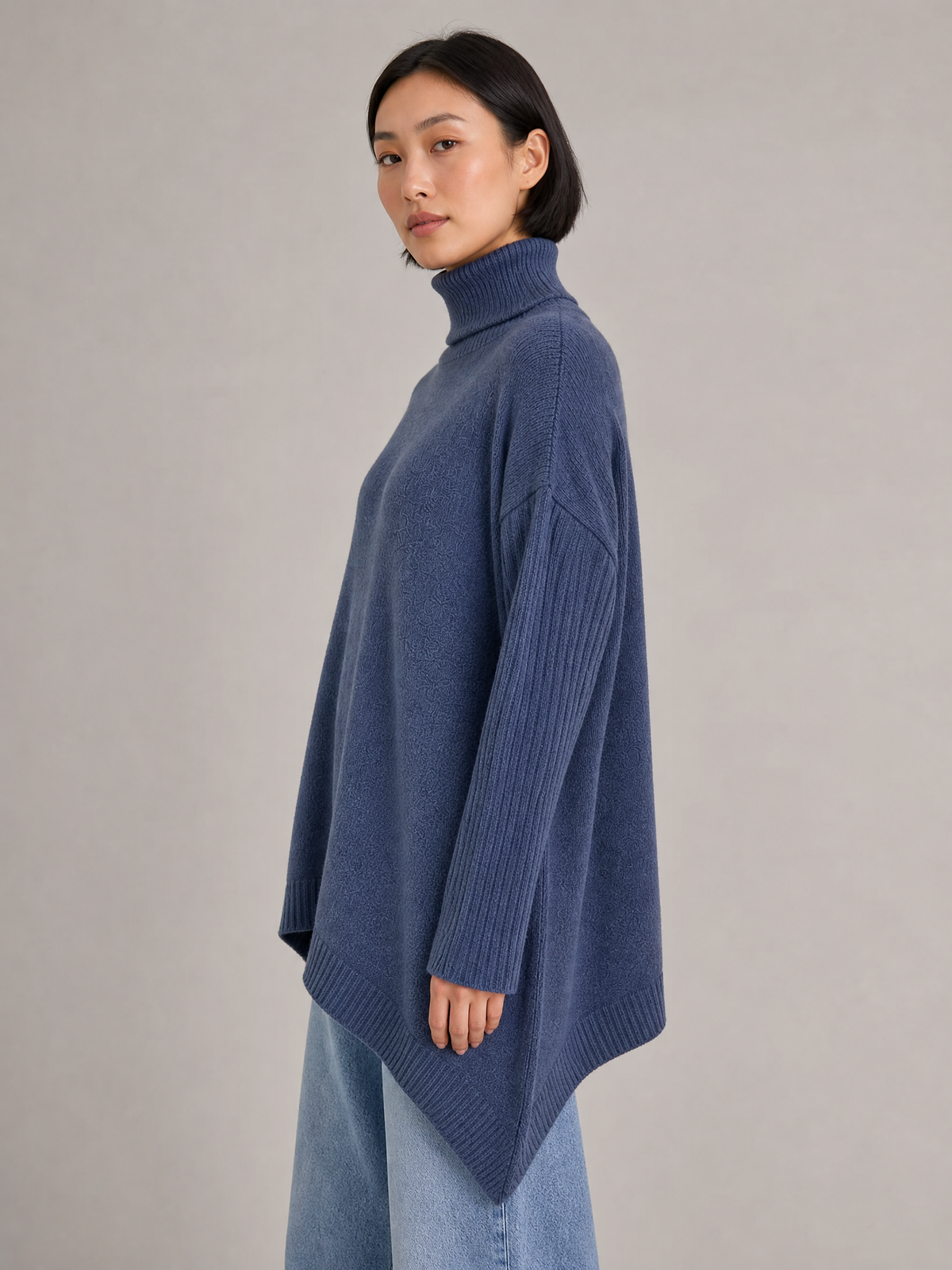 Women's High-Low Oversized Turtleneck Knit Sweater
