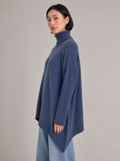 Women's High-Low Oversized Turtleneck Knit Sweater