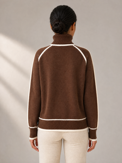 Women's Contrast-Piped Roll-Neck Knit Sweater