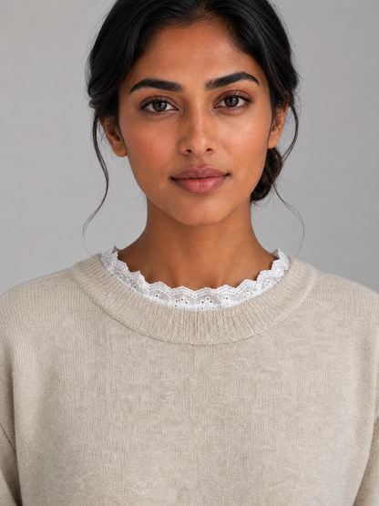 Women's Lace-Trim Crew-Neck Knit Sweater