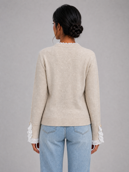 Women's Lace-Trim Crew-Neck Knit Sweater