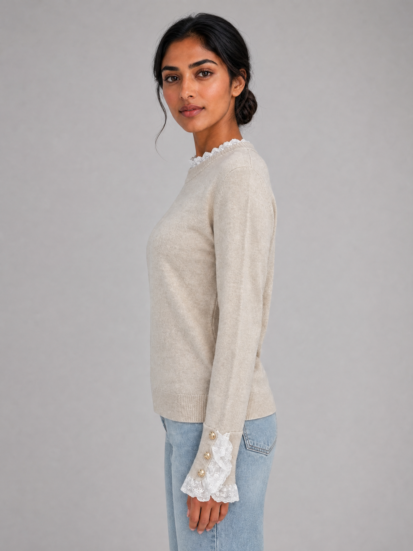 Women's Lace-Trim Crew-Neck Knit Sweater