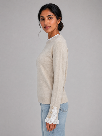 Women's Lace-Trim Crew-Neck Knit Sweater