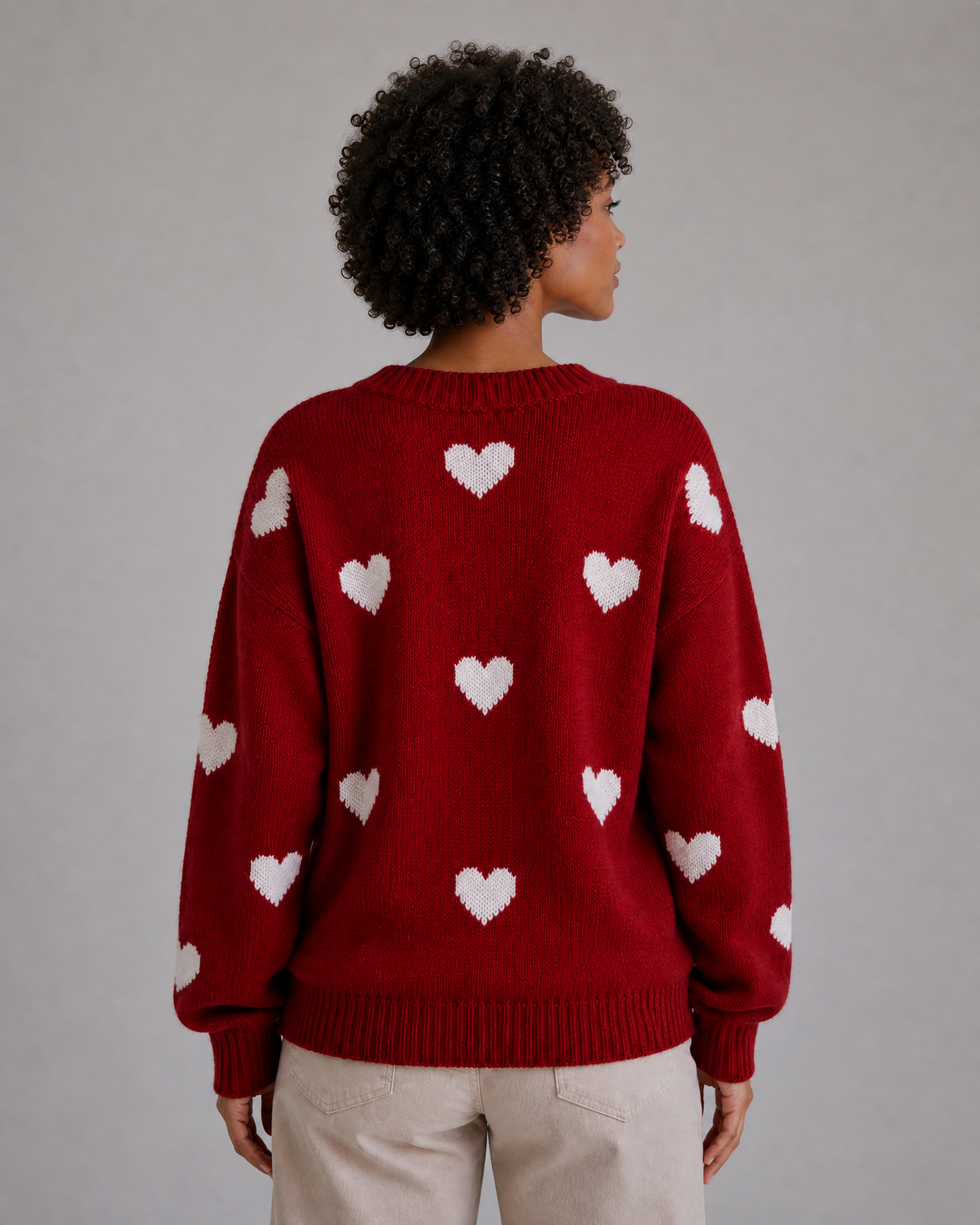 Women's Heart-Motif Crew-Neck Knit Sweater