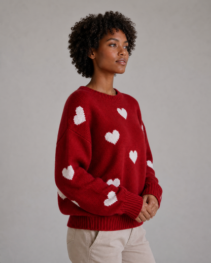 Women's Heart-Motif Crew-Neck Knit Sweater