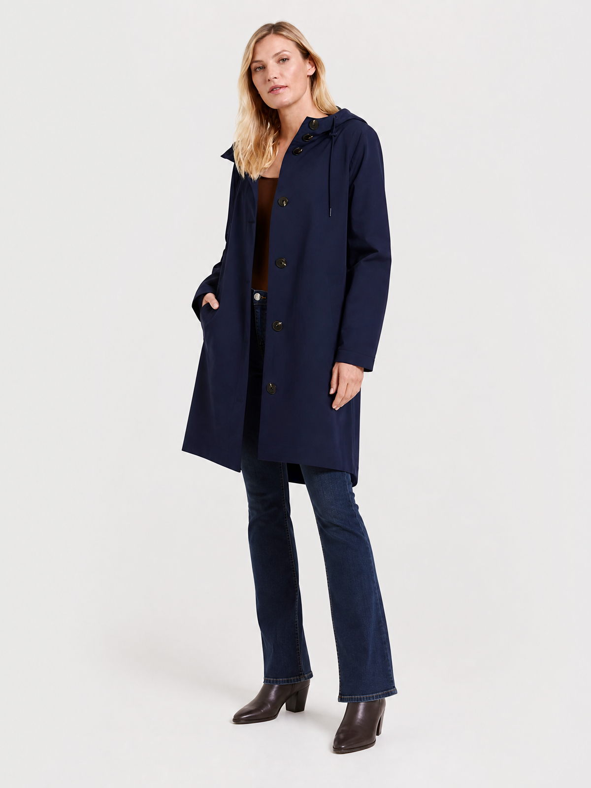 Women's Lightweight Hooded Outdoor Rain Jacket in Dark Blue