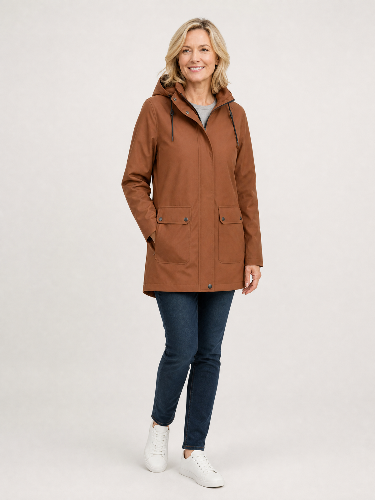 Women's Lightweight Waterproof Longline Raincoat in Coffee