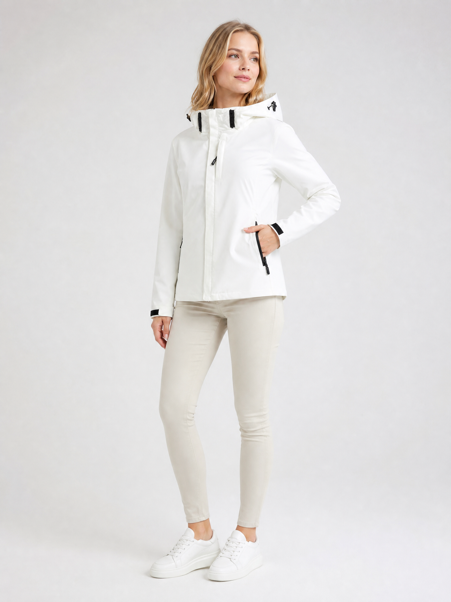 Women's Hooded Double-Closure Rain Jacket in White