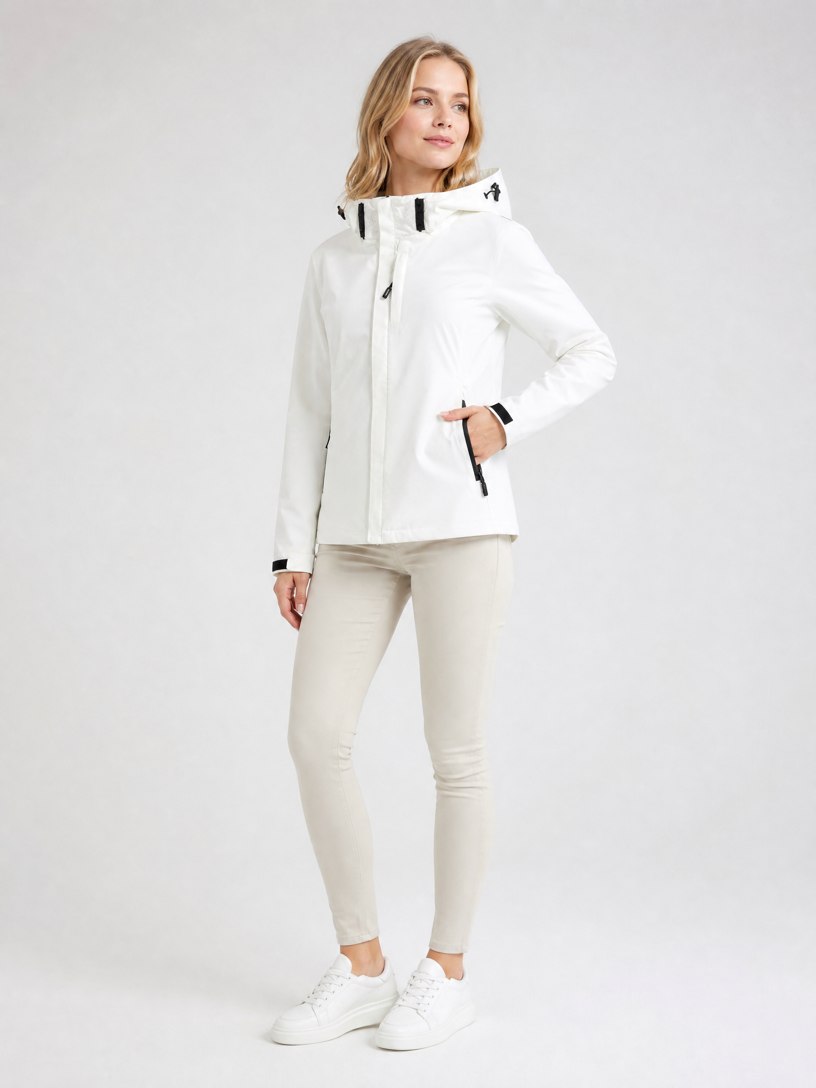 Women's Hooded Double-Closure Rain Jacket in White