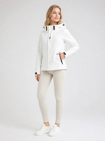 Women's Hooded Double-Closure Rain Jacket in White