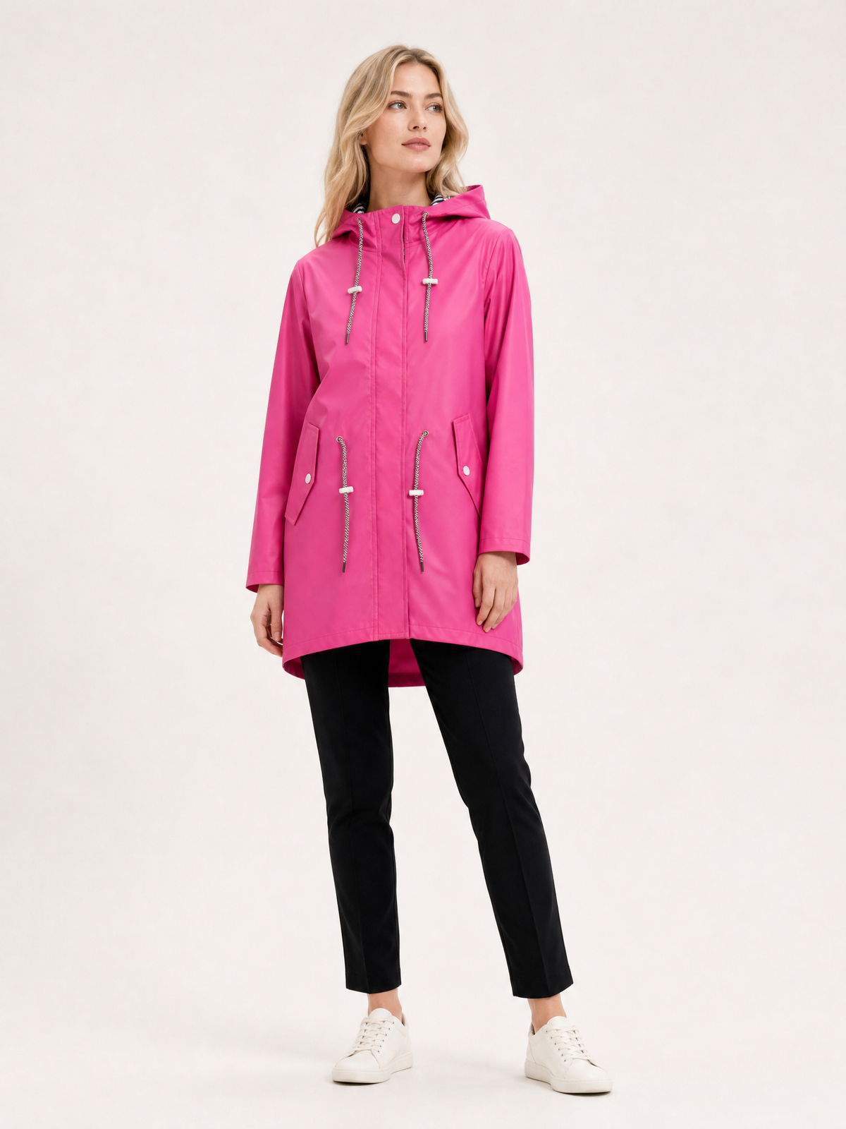 Women's Loose-Fit Hooded Fishtail Rain Coat in Pink