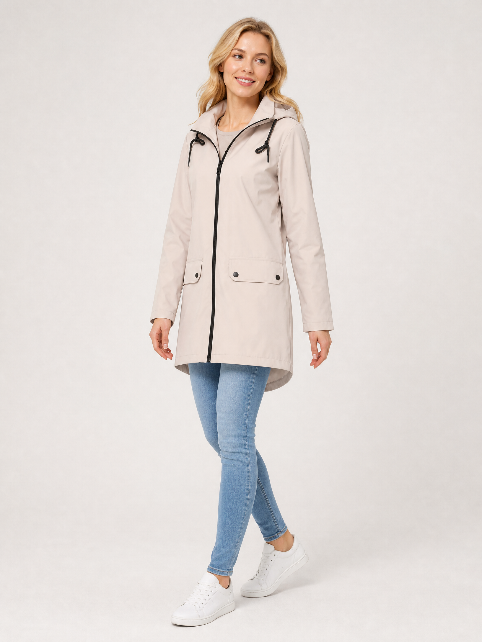 Women's Lightweight Waterproof Longline Raincoat in Apricot